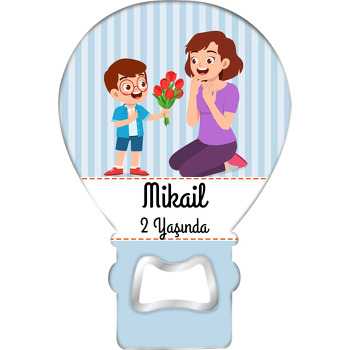 Anne Oğul ile Kırmızı Laleler Temalı Balon Ahşap Magnet 