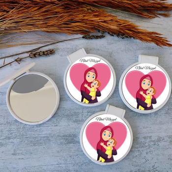 Anne Oğul Koyu Pembe Kalp Temalı Kapaklı Ayna
