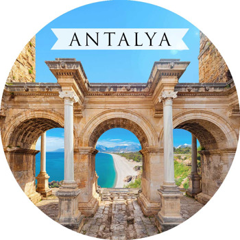 Antalya Üçkapılar ile Şehirler Temalı Akrilik Daire Magnet