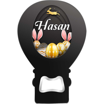 Antrasit Fonda Gold Paskalya Tavşanı ile Yumurtalar Temalı Balon Ahşap Magnet 