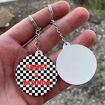 Araba Yarışı Bayrağı Temalı Daire Plastik Doğum Günü Anahtarlık