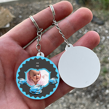 Arabalar Temalı Daire Plastik Anahtarlık