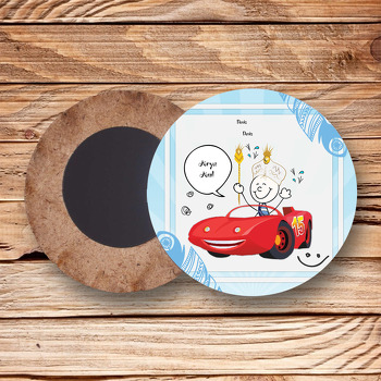 Arabalı Sünnet Çocuğu Temalı Ahşap Magnet