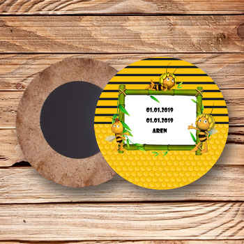 Arı Maya Temalı Ahşap Daire Magnet