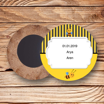 Arı Temalı Doğum Günü Ahşap Daire Magnet