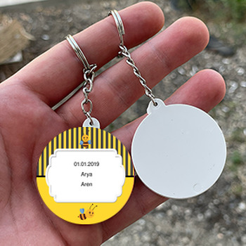 Arı Temalı Doğum Günü Daire Plastik Anahtarlık