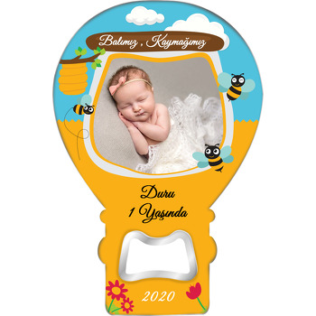 Arı ve Bal Kavanozu Temalı Balon Ahşap Magnet 