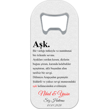 Aşk Kelime Anlamı Temalı Siyah Söz Nişan Nikah Uzun Oval Magnet Açacak
