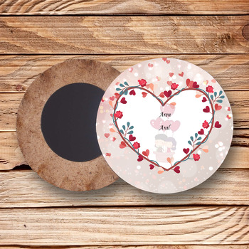 Aşk Temalı Ahşap Daire Magnet