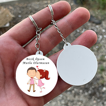 Aşk Temalı Daire Plastik Anahtarlık