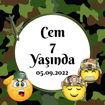 Asker Emoji Temalı Kare Doğum Günü Parti Afiş