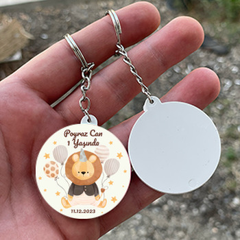 Aslan Bohem Renkler Temalı Daire Plastik Doğum Günü Anahtarlık