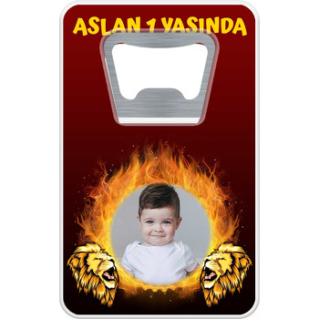 Aslan ile Ateşli Çerçeve Temalı Resimli Dikdörtgen Magnet Açacak