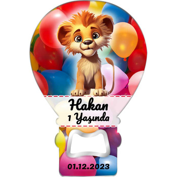 Aslan ile Balon Fon Temalı Balon Ahşap Magnet 
