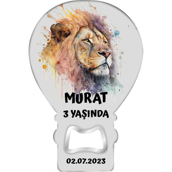Aslan ile Balon Suluboya Efekti Temalı Balon Ahşap Magnet 