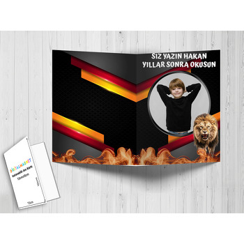 Aslan Sarı Kırmızı Fon Temalı Anı Kartı