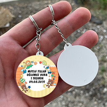 Aslan Ve Ayıcık Temalı Daire Plastik Anahtarlık