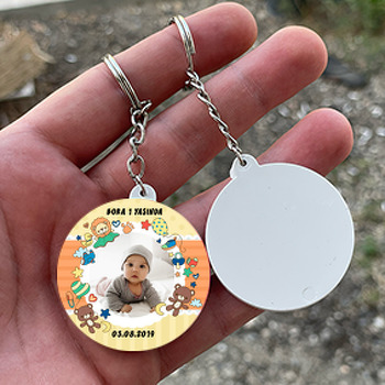 Aslan Ve Ayıcık Temalı Resimli Daire Plastik Anahtarlık