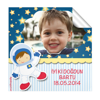 Astronot Çocuk Temalı  Kare Etiket
