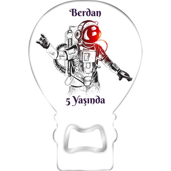 Astronot Deseni Beyaz Fonda Temalı Balon Ahşap Magnet 
