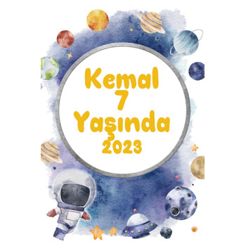 Astronot ile Soft Tonlarda Gezegenler Temalı Doğum Günü Magnet