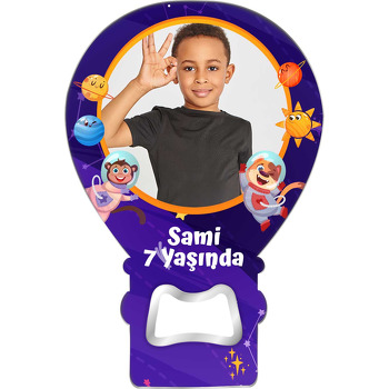Astronot Köpek ile Maymun Temalı Balon Ahşap Magnet 