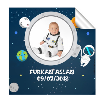 Astronot Temalı Doğum Günü  Kare Etiket