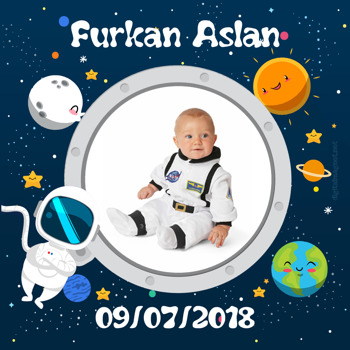Astronot Temalı Doğum Günü   Kare Parti Afiş