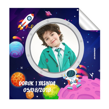 Astronot Temalı  Kare Etiket