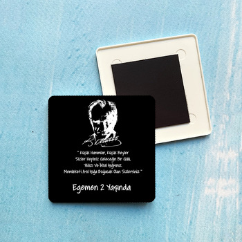 Atatürk Temalı Plastik Kare Magnet