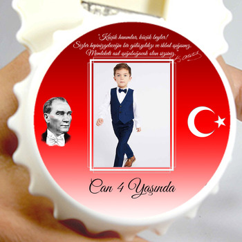 Atatürk ve Bayrak Temalı Resimli Kapak Şekilli Magnet Açacak