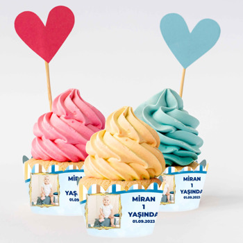 Atlıkarınca Mavi Krem Fon Temalı Cupcake Sargısı