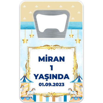 Atlıkarınca Mavi Krem Fon Temalı Dikdörtgen Magnet Açacak