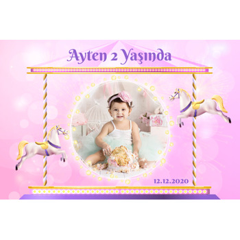 Atlıkarınca Pembe Temalı Doğum Günü Magnet