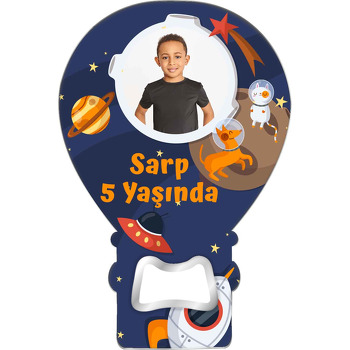 Ay Çerçeve ile Uzay Gemileri Temalı Balon Ahşap Magnet 