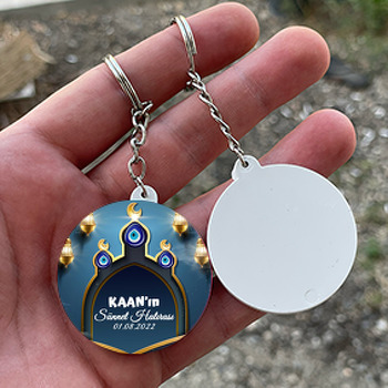 Ay ile Nazar Boncuğu ile Sünnet Temalı Daire Plastik Anahtarlık