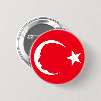 Ay Yıldız ile Atatürk Profili Kırmızı Fon Temalı İğneli Buton Rozet