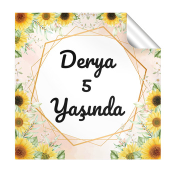 Ayçiçeği ile Geometrik Çerçeve Temalı Kare Parti Etiket