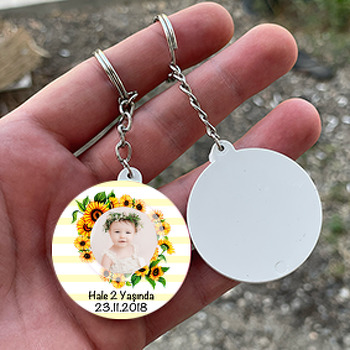Ayçiçeği Temalı Resimli Daire Plastik Anahtarlık