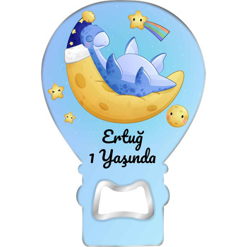 Ayda Uyuyan Dinozor Temalı Balon Ahşap Magnet 