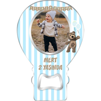 Ayıcık Bombo Mavi Fon Temalı Balon Ahşap Magnet 