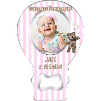 Ayıcık Bombo Pembe Fon Temalı Balon Ahşap Magnet 