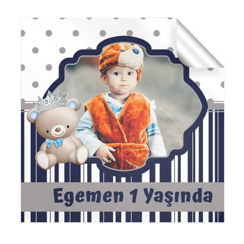 Ayıcık Erkek Temalı Kare Etiket