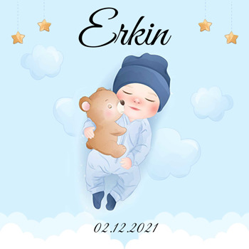 Ayıcık ile Erkek Bebek Temalı Kare Doğum Günü Parti Afiş