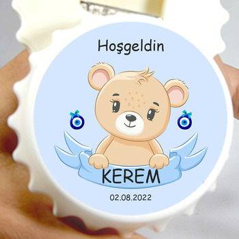 Ayıcık ile Mavi Flama Temalı Kapak Şekilli Magnet Açacak