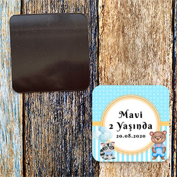 Ayıcık ile Rakun Temalı Kare Magnet