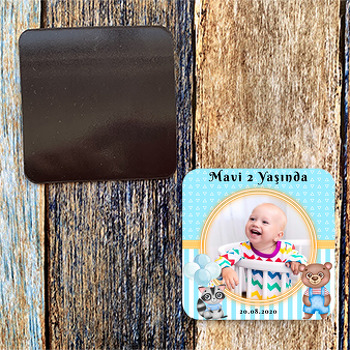 Ayıcık ile Rakun Temalı Resimli Kare Magnet