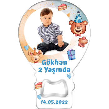 Ayıcık ile Tavşan Parti Temalı Balon Ahşap Magnet 