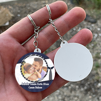 Babam Temalı Resimli Daire Plastik Anahtarlık