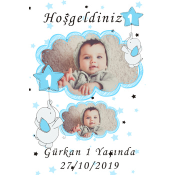 Baby Fil Mavi  Temalı Doğum Günü Afiş